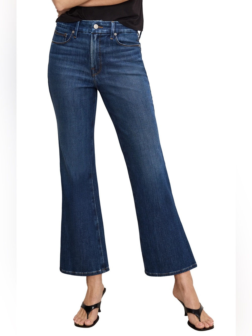 EUC GOOD AMERICAN Soft-Tech Good Crop Bootcut Jeans Indigo977 4/27